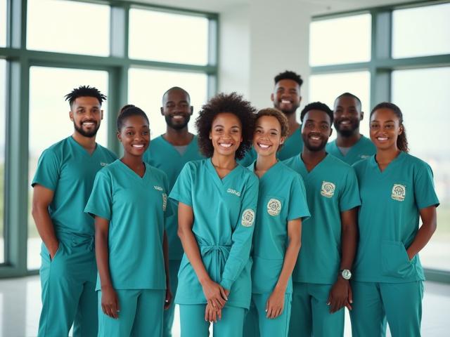 Alaafia Clean team smiling in a clean, modern office, symbolizing peace and well-being through professional cleaning services.